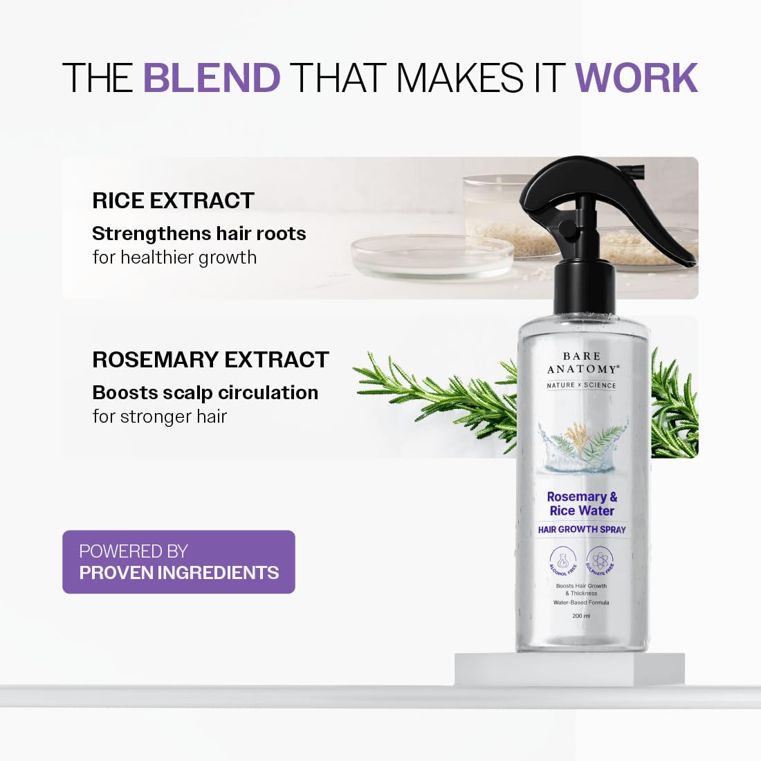 Bare Anatomy Nature x Science Rosemary Water Spray for Hair Growth & Hair Thickness with Rice Water