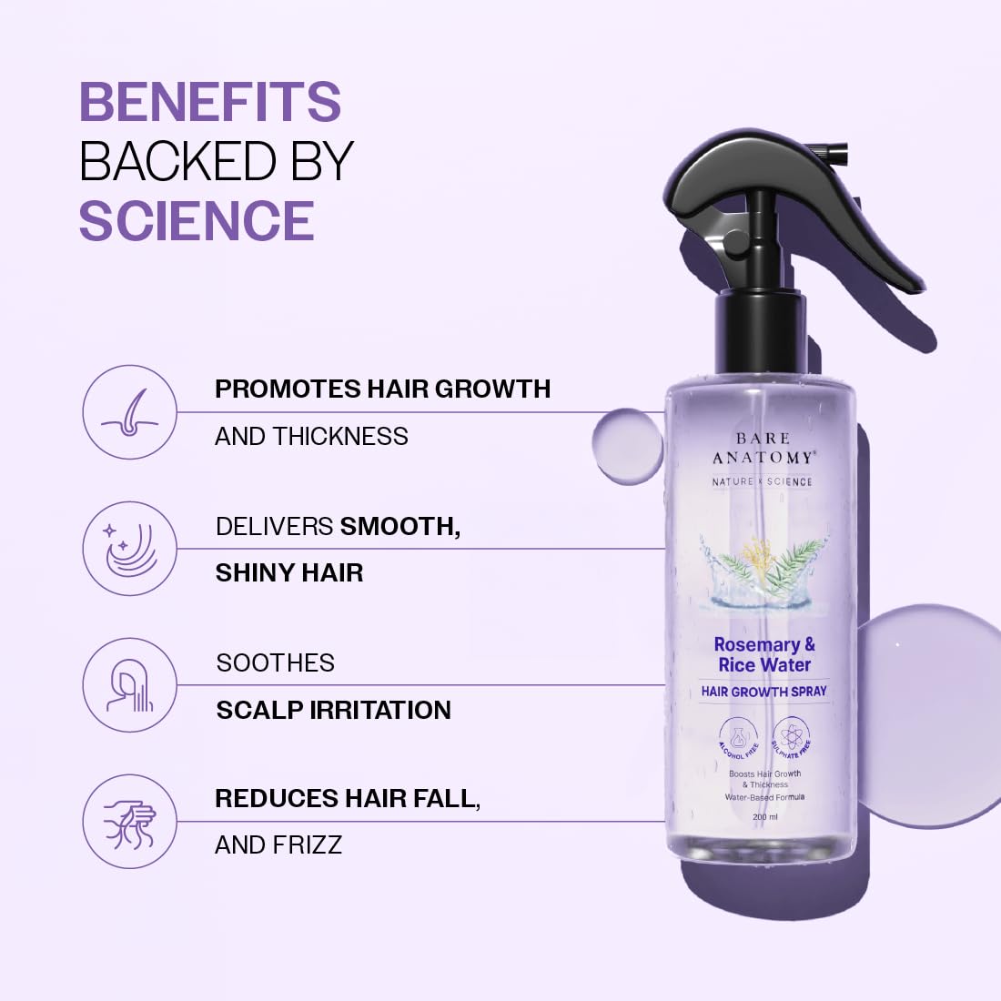Bare Anatomy Nature x Science Rosemary Water Spray for Hair Growth & Hair Thickness with Rice Water
